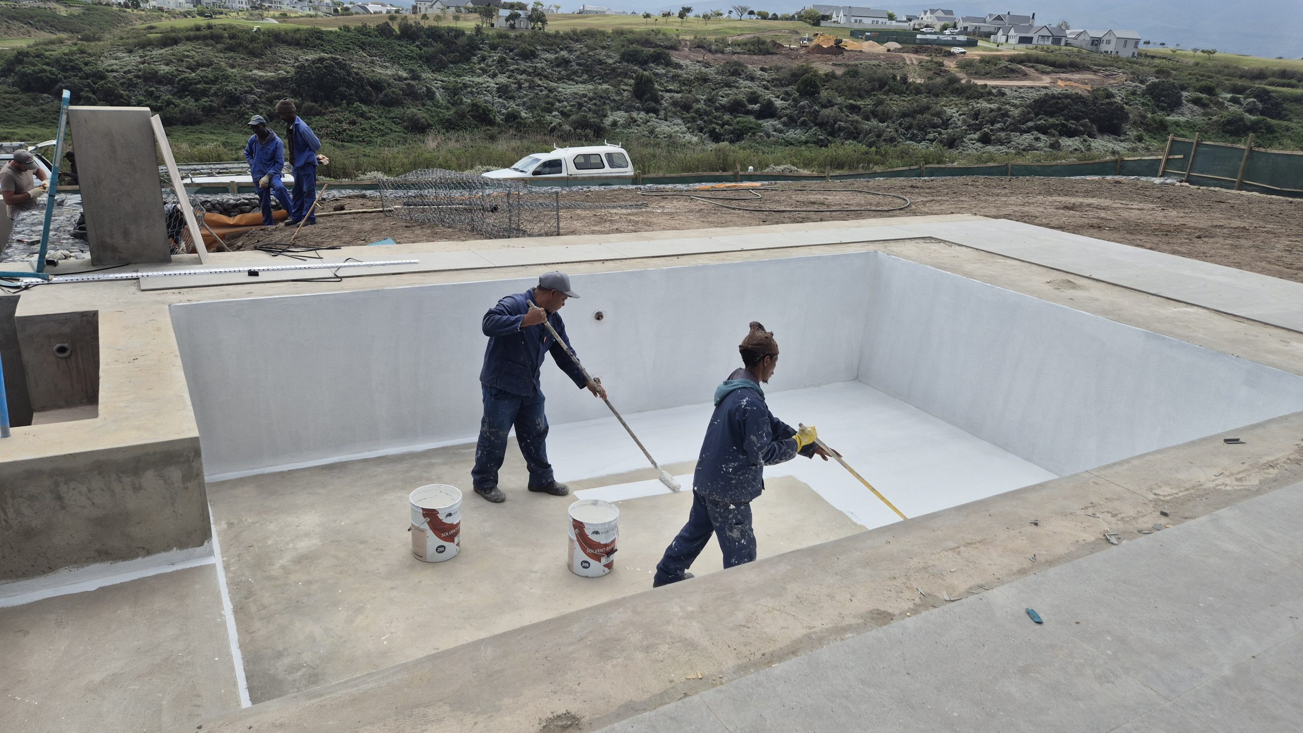 Jacuzzi interior coated with WeatherPrufe Elastocryl and full membrane for moisture protection.
